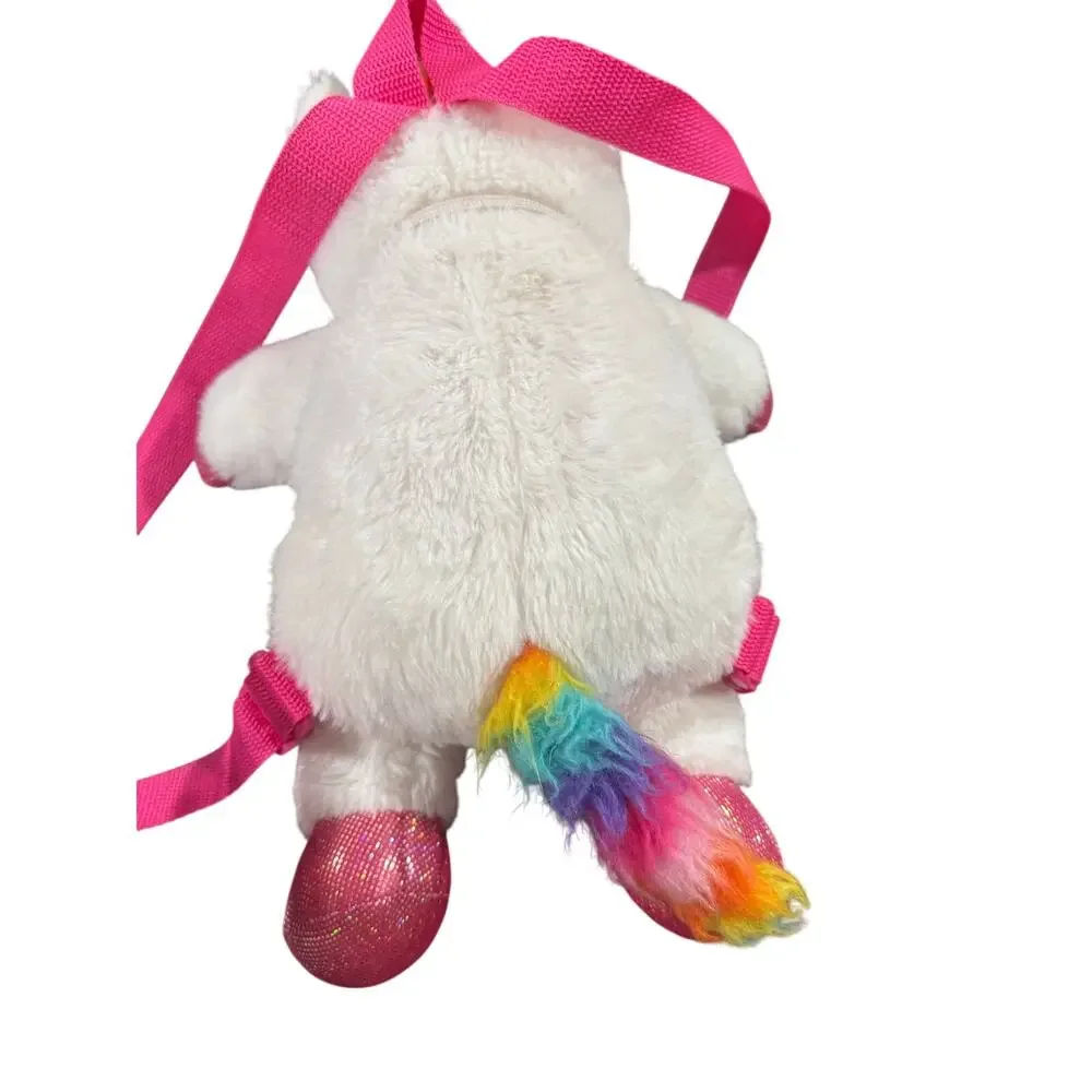 Claire’s Club Plush Unicorn Backpack White Pink Zipper Closure Adjustable Straps